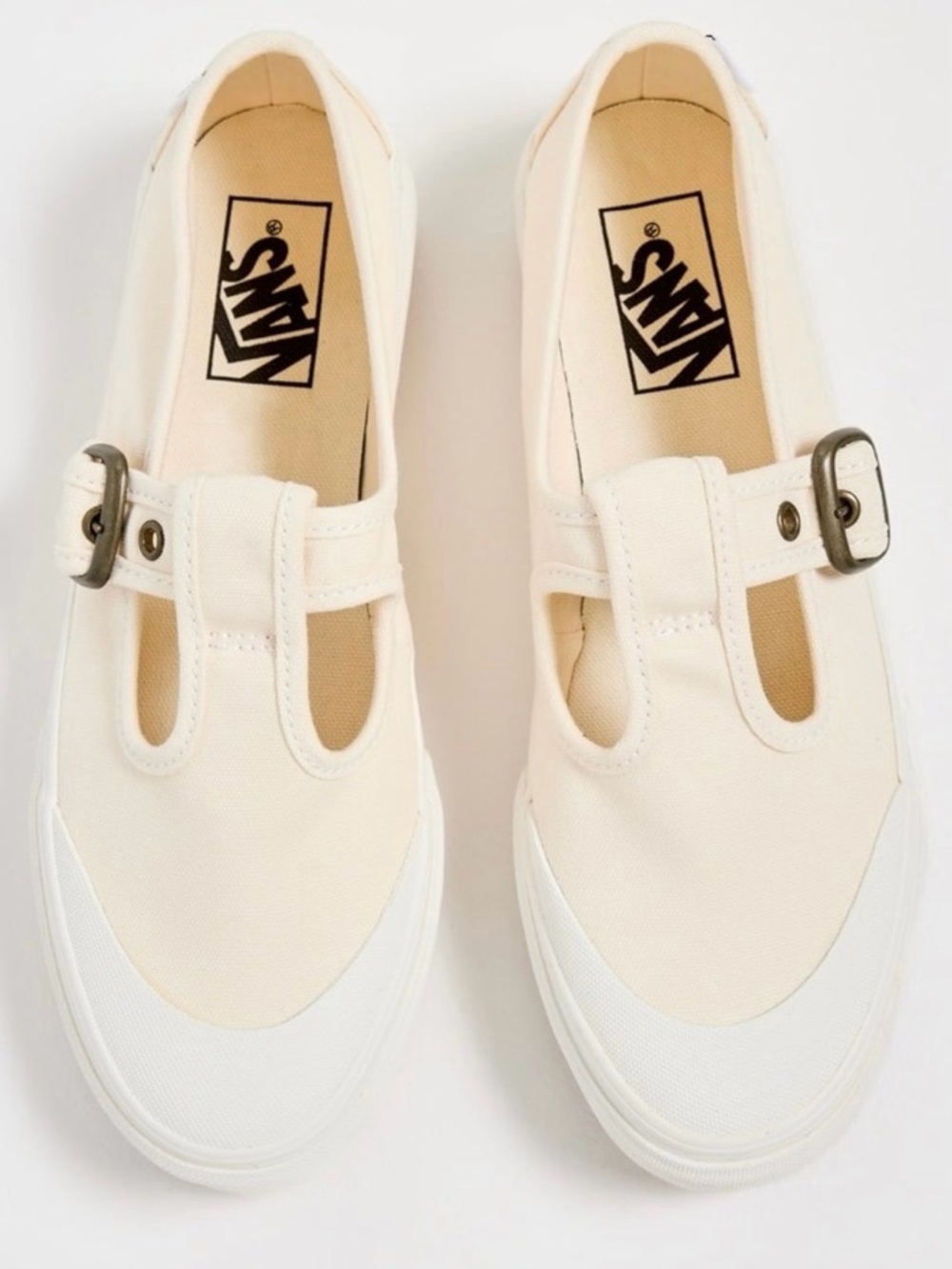 Vans Women’s Cream Canvas Mary-Jane Sneakers with Buckle